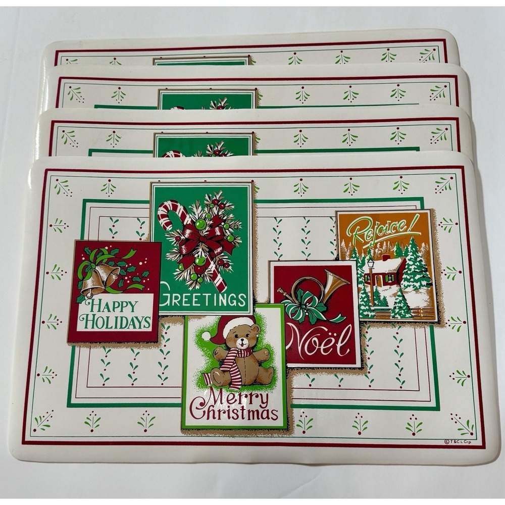 Town &‎ Country Vinyl Placemats Christmas Holiday Decor Vintage 4 Set 80's 90's